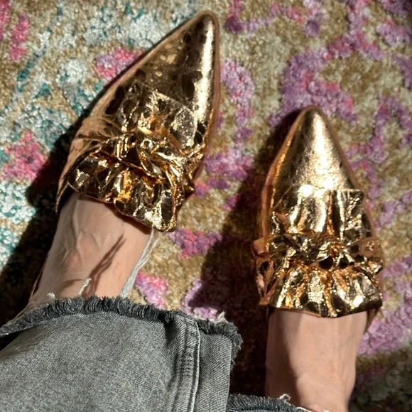 Cape Robbin | Vegan Metallic Rose Gold Knotted Pointed Toe Slip On Flats Mules - Picture 12 of 13
